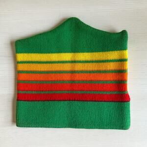 Vintage 100% Pure Wool Striped Ski Hat Beanie Green Orange Red Retro Knit Cap